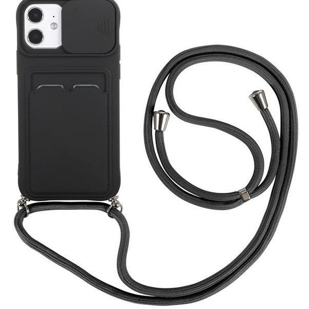Chekout SoftCase dompet kartu polos Bahan Silikon Dengan Lanyard dan Card Holder Untuk Iphone Xr , X