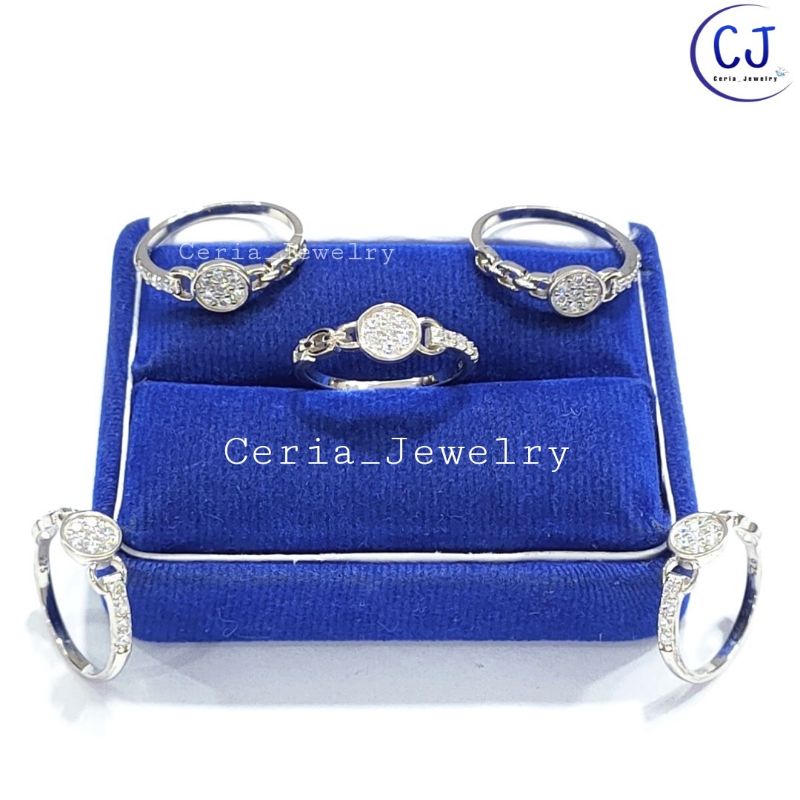 Cincin Perak Asli Silver 925 Lapis Emas Putih Model bulat rantai Polos samping - Perhiasan Perak