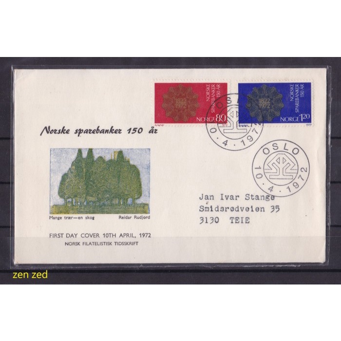 

A102 Perangko FDC SHP Norwegia 1972 The Norwegian Savings Banks 1 Pcs