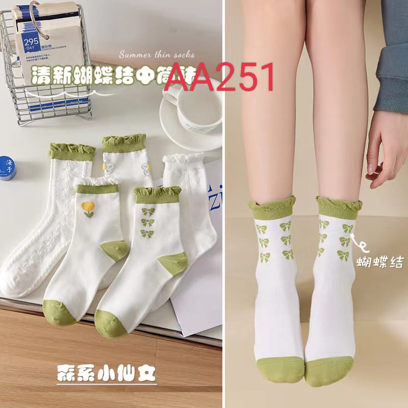 ♫ Megata ♫ A251 Kaos Kaki Wanita Motif Hijau Fashion Korea Women Sock Import Murah