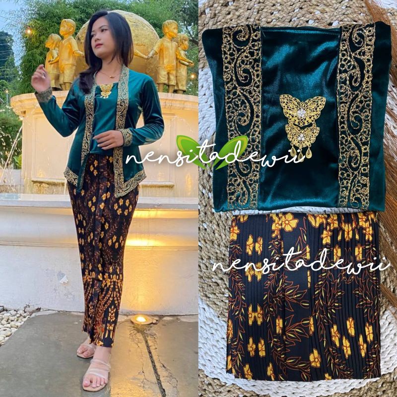 [1 SET] Kebaya Kutubaru Bordir + Rok Plisket / Kode : DH02, Model Tiffani