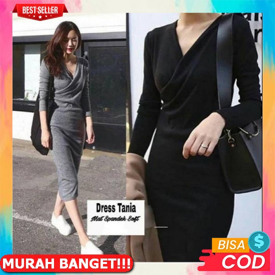 Mini Dress Wanita Gaun Pesta Brukat Baju Brokat Sexy Selutut Seksi Ready Korean Long Sleeve V-Neck G