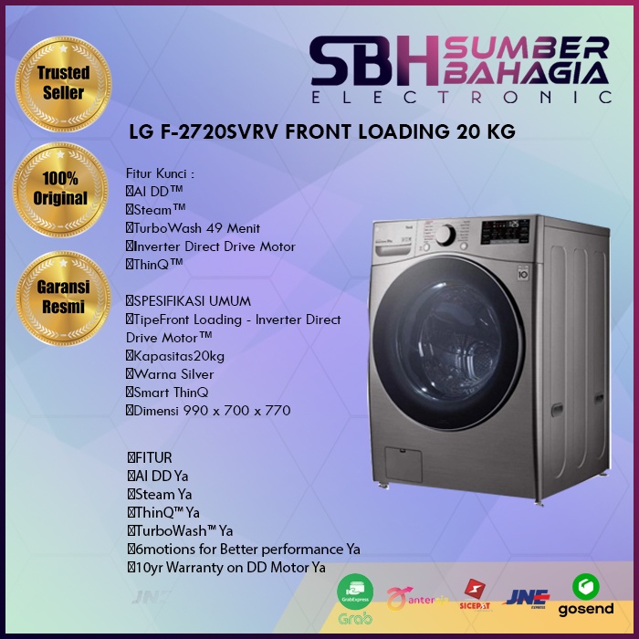 LG F-2720SVRV FRONT LOADING 20 KG (NEW) (KHUSUS BANDUNG)