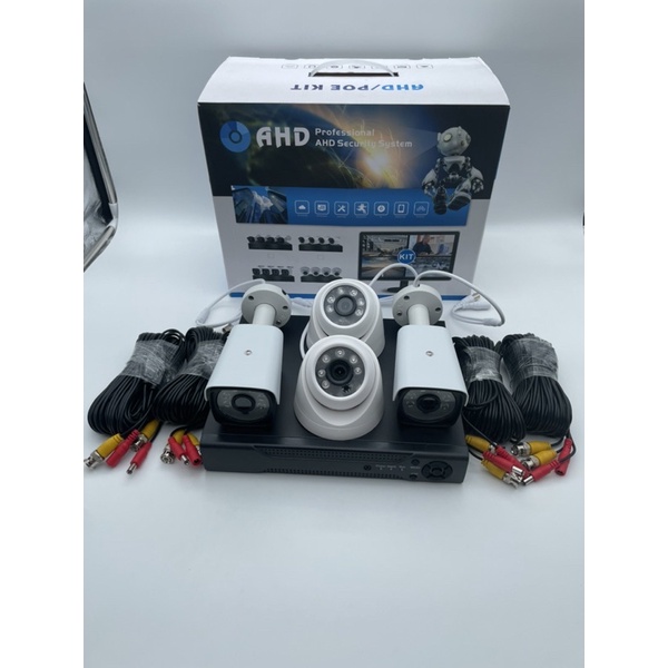 PAKET DVR KIT HYBRID H265+ CCTV 4CH ( 2 out + 2 in ) KOMPLIT 4chnanel kabel cctv @20m &gt;&gt; Lensa 2MP BIRU