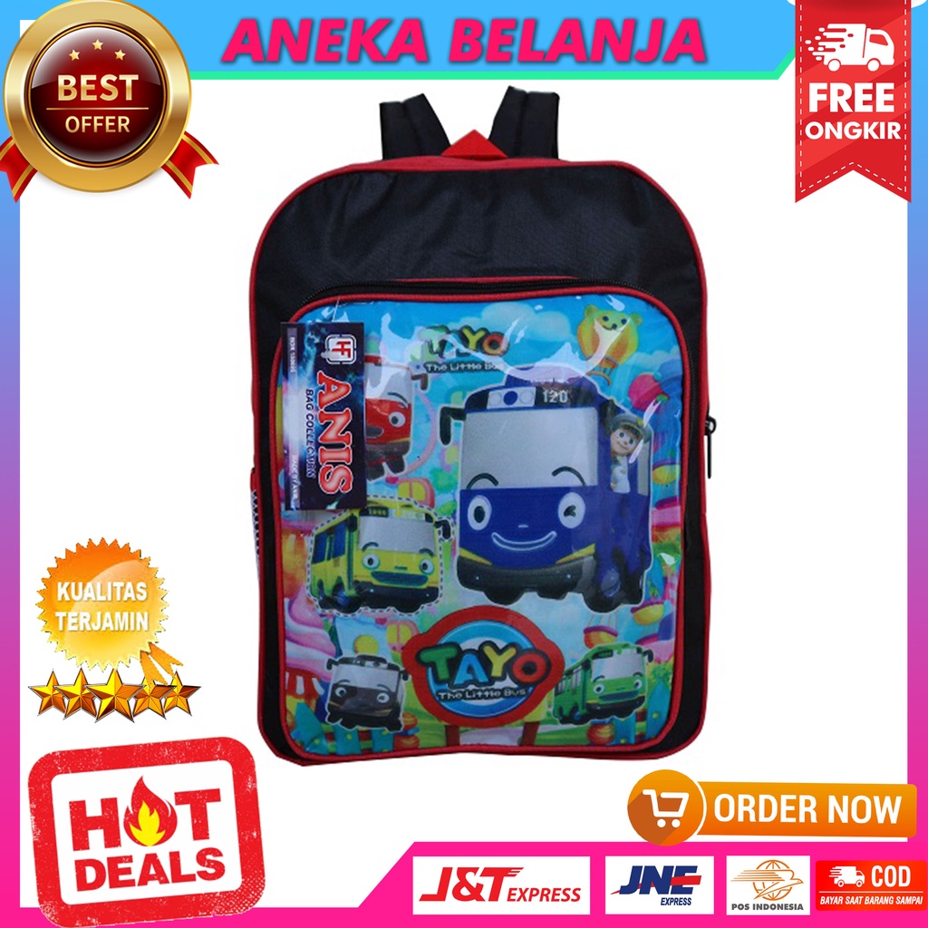 Tas Ransel Bahu Anak Sekolah  / Tas Gendong Karakter Little Bus Merah Tebal Kuat Backpack Anak Cowok Paud TK SD Lucu Keren Harga Temurah Terlaris Berkualitas