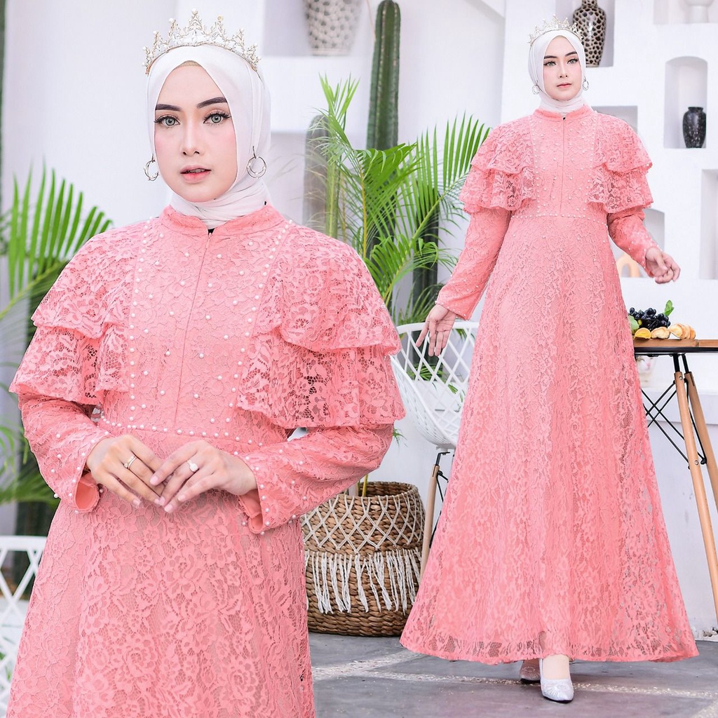 (New Product) Gamis Maxi Camila/Full Brukat Tulang/Busui Friendly Tangan Susun Dua Layer/Dress Kondangan Remaja dan Dewasa/Fashion Muslim Briesmaid