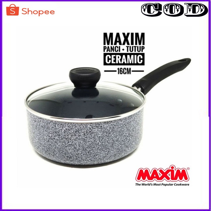 MAXIM CERAMIC WOK 30 CM +TUTUP KACA ORI + 18CM SAUCEPAN + TUTUP KACA ORI BERGARANSI RESMI