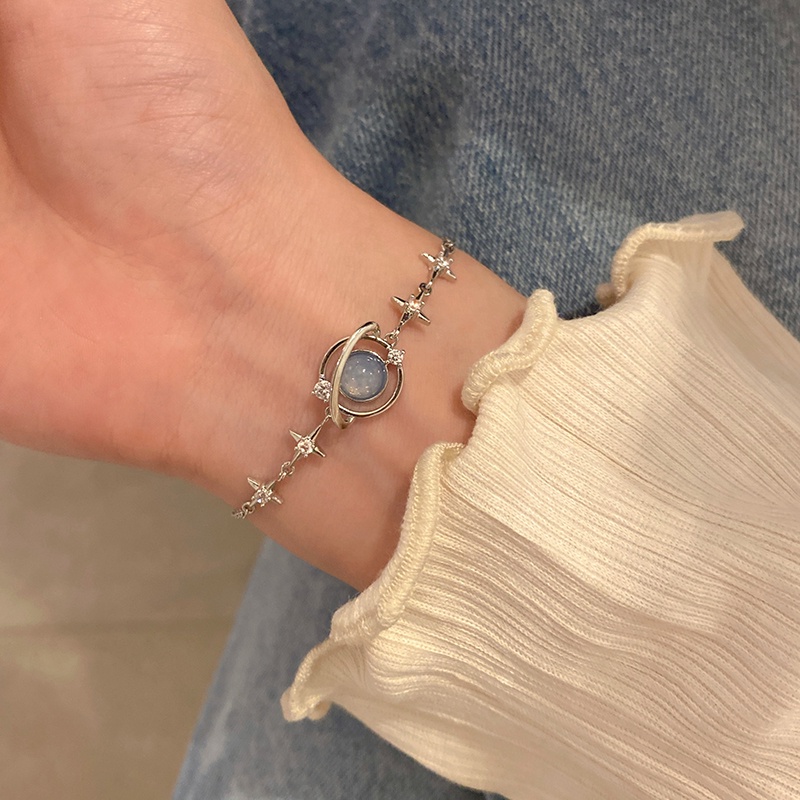 Gelang Silver Hias Batu Opal Biru Untuk Wanita