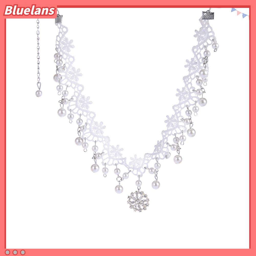 Kalung Choker Bahan Lace Dengan Liontin Mutiara Tiruan Kubik Zirkonia Untuk Wanita