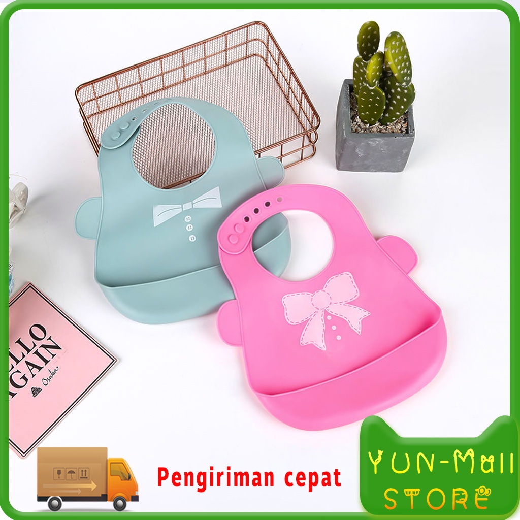 【COD+Pengiriman Cepat】YUN Mall Slabber Bib Silicone  Celemek Makan Bayi Anti Air  Tatakan ller Baby Plastik Silikon Import /  Baby Bib Slabber Baby Burb