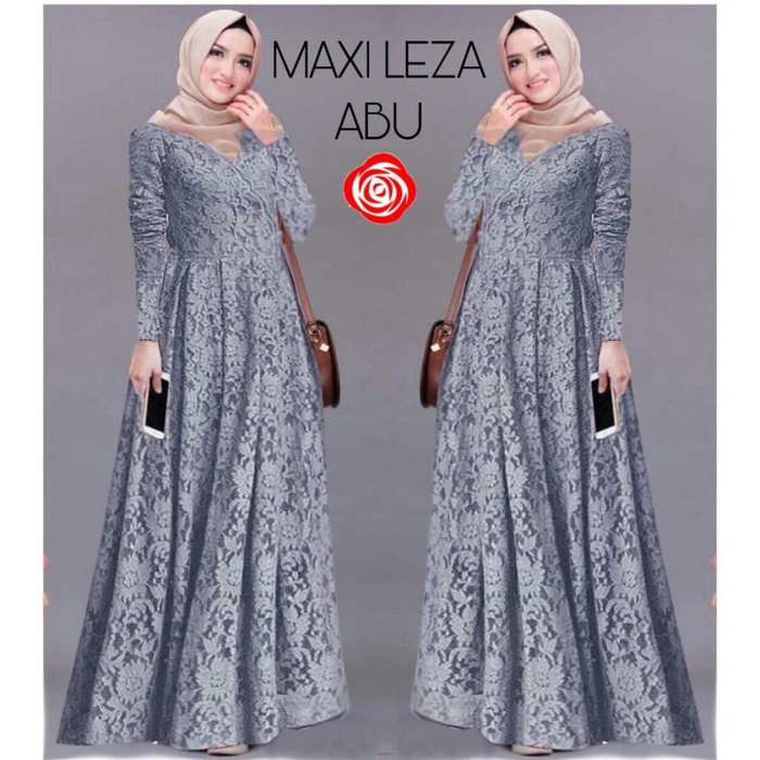 GAMIS MAXI JUMBO LEZA Gamis Terbaru 2021 Modern Lebaran Baju Muslim Wanita - Abu-abu, M termurah ara