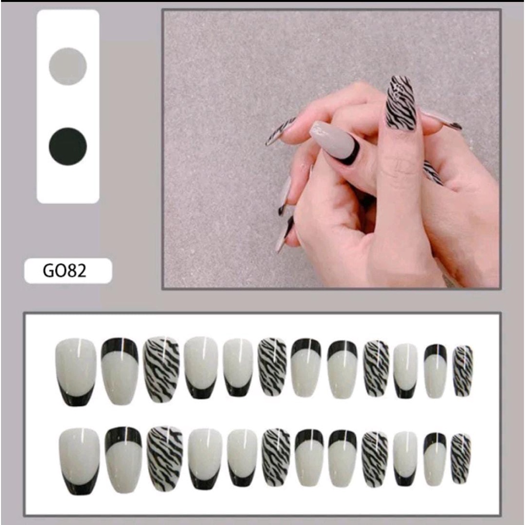 NunuLisaTan - 24pcs kuku palsu pendek nail art kuku palsu jepit kuku set lem kuku palsu kuat nails kuku palsu pendek