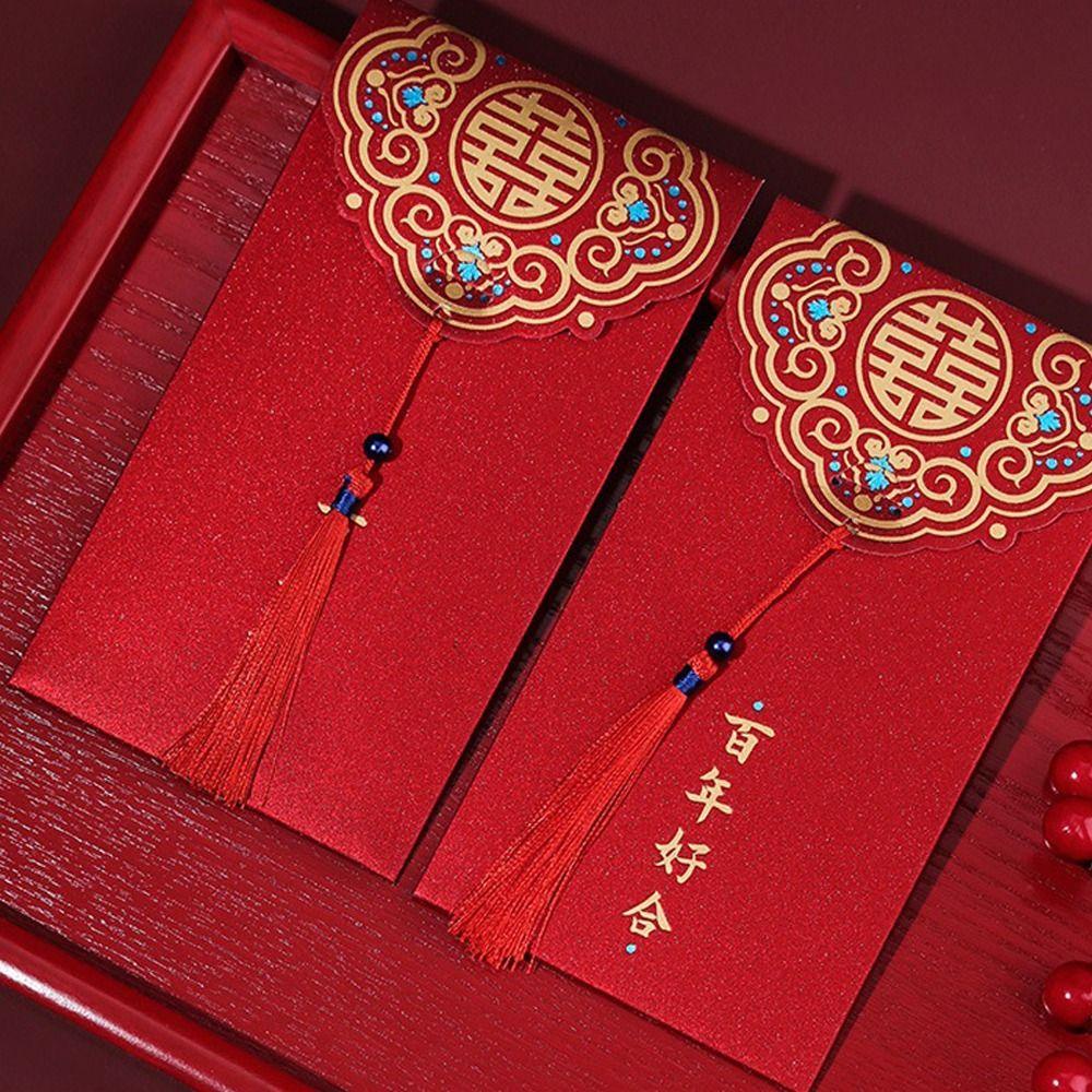 Mxbeauty Amplop Merah Imlek Merah Klasik Spring Festival Wedding 10pc Hongbao Paket Uang