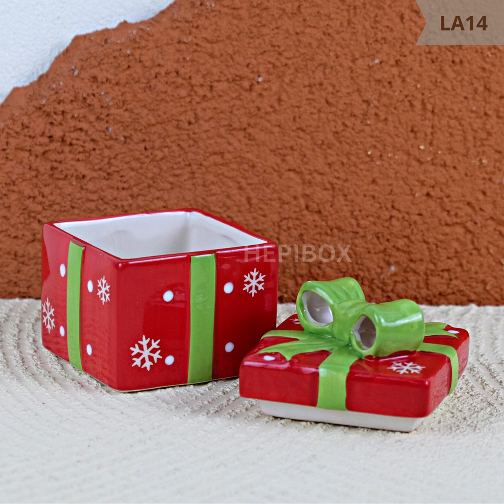 Toples Kue Kering - Toples Keramik Motif Christmas - Hampers Natal - Topless Keramik Hadiah Natal - Dekorasi Natal | LA14