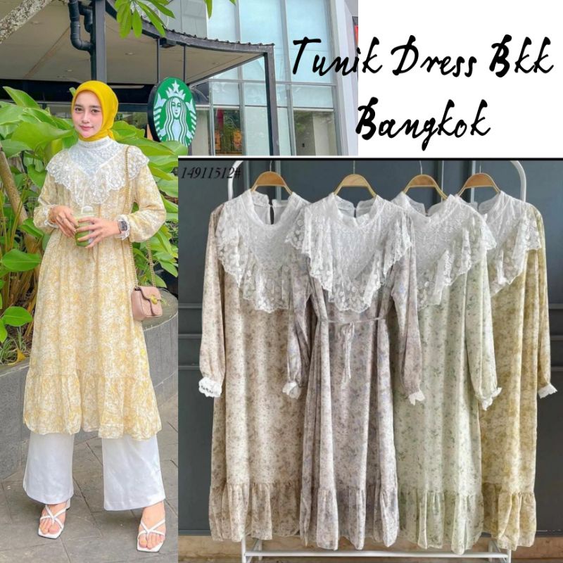 Long Tunik Nabila/Dress Renda Burklat BKK Bangkok Ceruty Import 115-12 PREMIUM