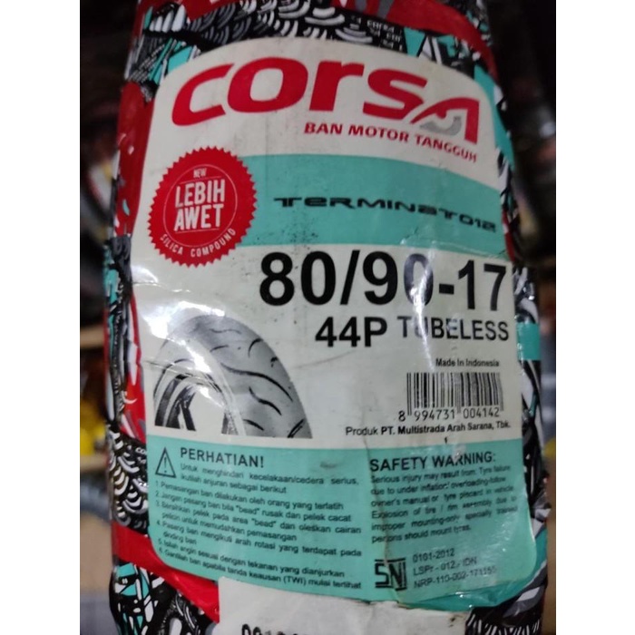 Ban luar corsa 80 90 17 terminator terminat012 Tubles motor Bebek awet