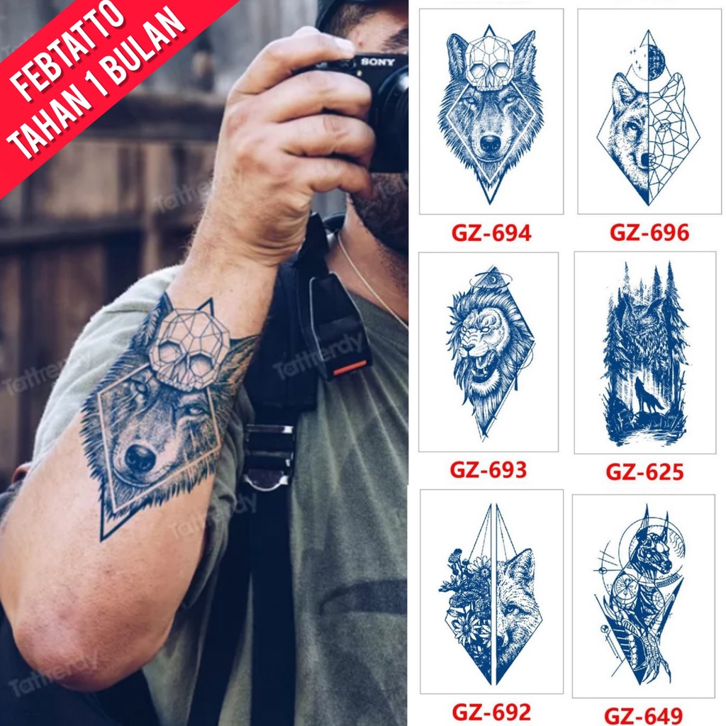 FRUIT INK Tahan 1 Bulan Tato Temporer ukuran 18x11cm Stiker Tatto serigala, macan KODE GZ