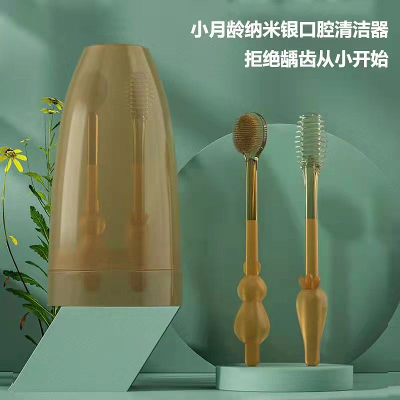 BPA free Sikat Gigi dan Lidah Bayi Silikon 0-18 bulan plus Gelas Sikat Gigi Bayi Sikat Lidah Bayi 2 in 1 Perawatan Mulut Bayi Sikat Gigi Silikon Bebas BPA Sikat lidah bayi newborn 2in1-3