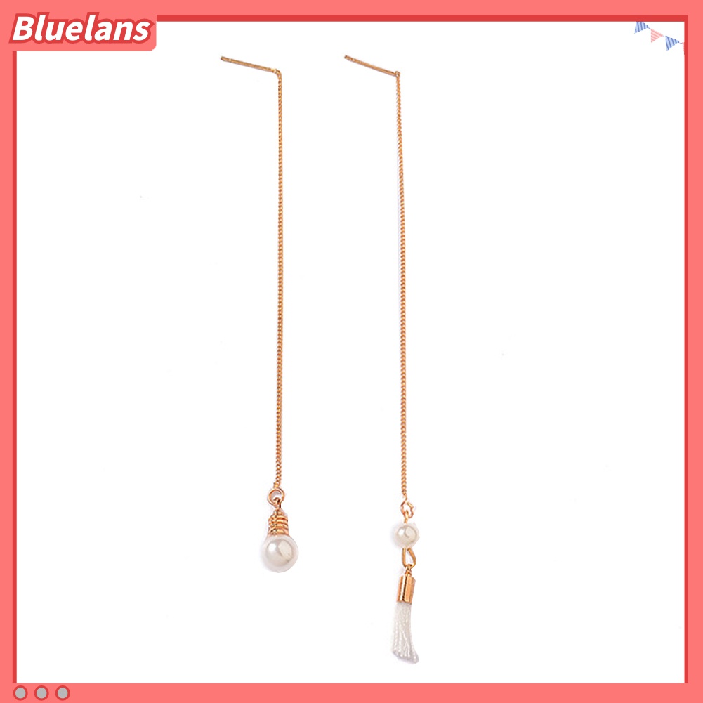 Anting Stud Rantai Panjang Rumbai Mutiara Tiruan Model Irregular Untuk Perhiasan