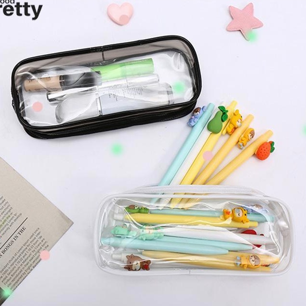 Korea Transparent Pensil Case PVC Student Stationery Zipper Pen Bag Travel Portable Toiletry Makeup Storage Bag