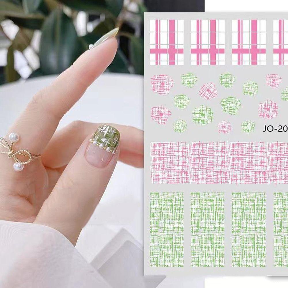 AUGUSTINA Agustina 3D Stiker Kuku Kotak-Kotak Vintage Wanita Ikatan Simpul Manicures Aksesori England Grain Rose Nail Art Dekorasi