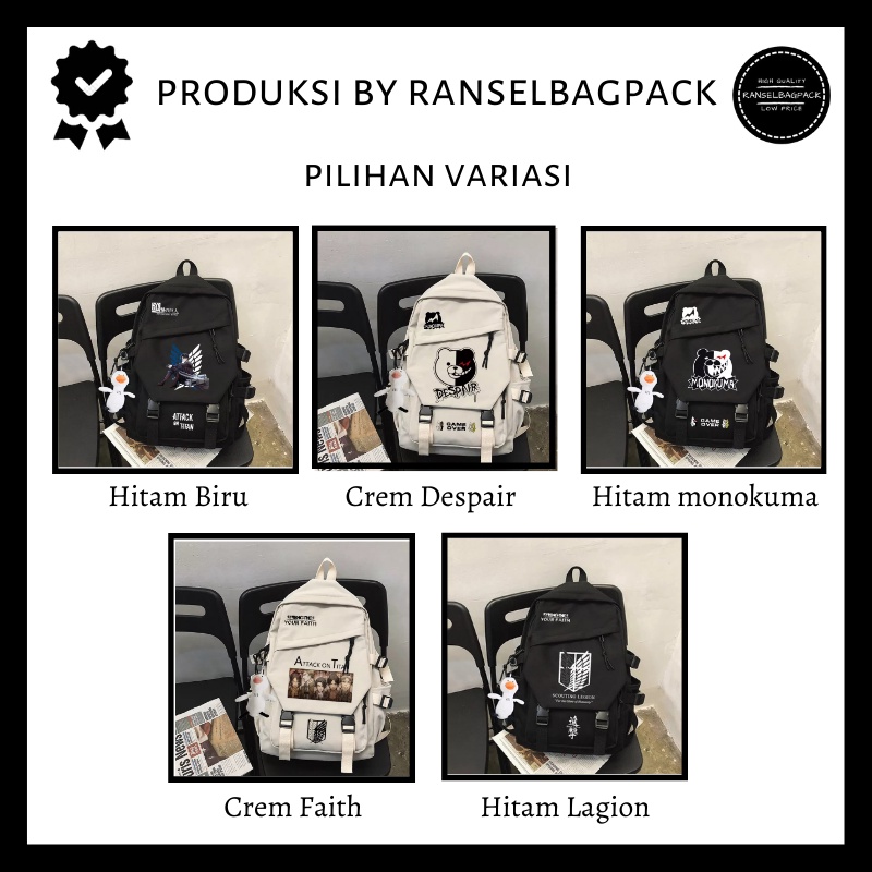 Tas Ransel Multifungsi Stylish Backpack Punggung Import Lokal Original RANSEL ANIME WIBU AOT