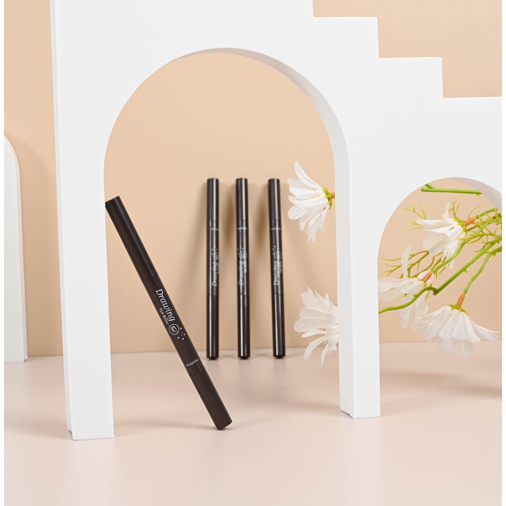 2 in 1 Pensil Alis Anti Air Putar Otomatis Eyebrow Pencil dengan Sikat Alis