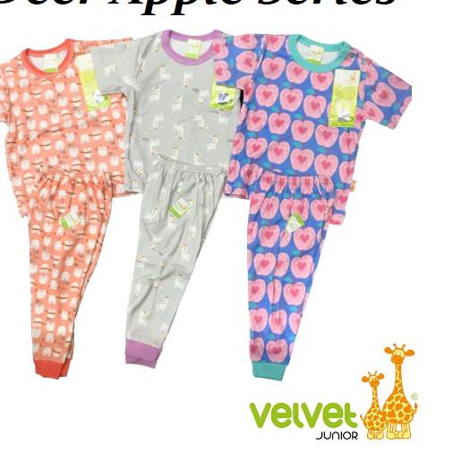 FREE ONGKIRSetelan Velvet Junior Pendek / Panjang Rainbow Tiger Dino Colorful Deer Apple SML CBKS|RA