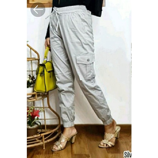 Celana Cargo Wanita Joger Pant Panjang full karet bahan Katun Twiil Tebal Melar