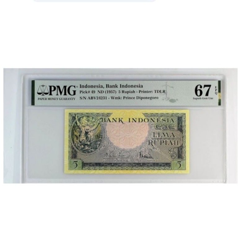 Uang Kuno 5 Rupiah Thn1957 Seri Hewan Kera PMG 67 EPQ High SCORE Ready