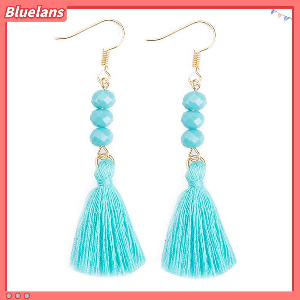 Anting Kait Gantung Panjang Manik-Manik Akrilik Aksen Rumbai Gaya Bohemian Untuk Wanita