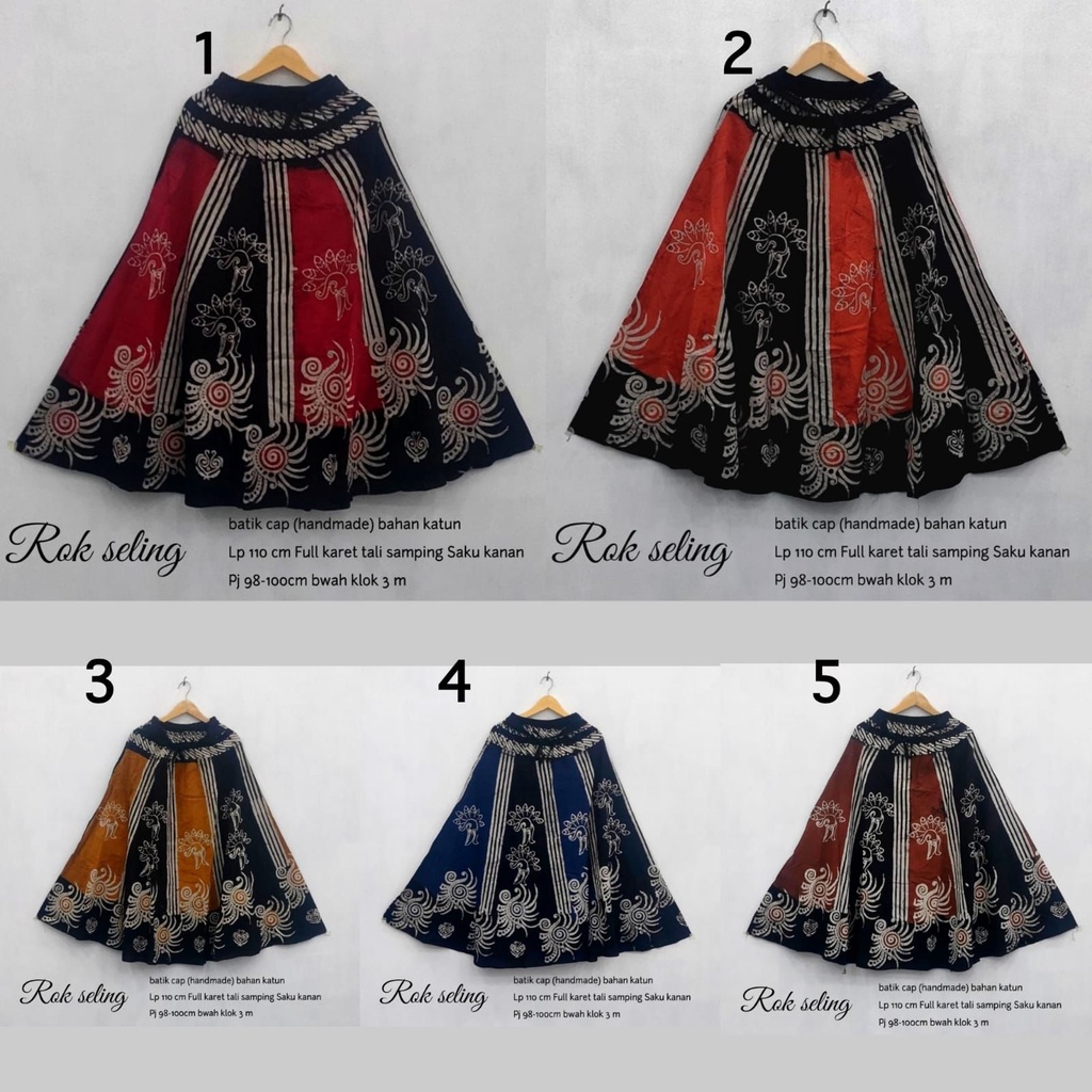 Rok Cap Sinaran Warna Batik Klasik Handmade Bawahan Kebaya Kondangan Klok Payung Lebar Casual Kerja Kantoran