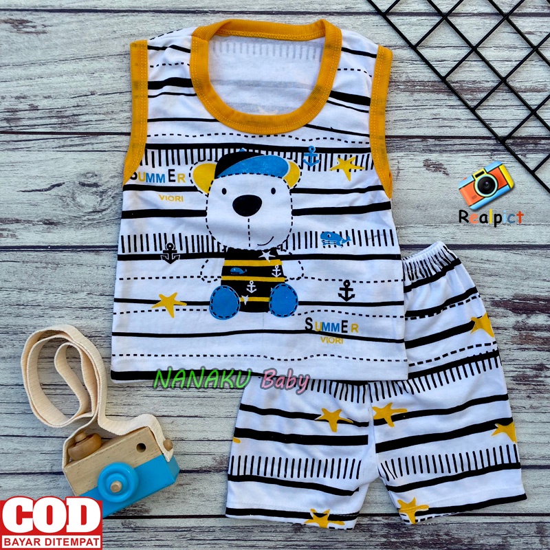 Setelan Baju Bayi Singlet Bayi Motif Beruang Usia 3-12 Bulan - Ana Baby