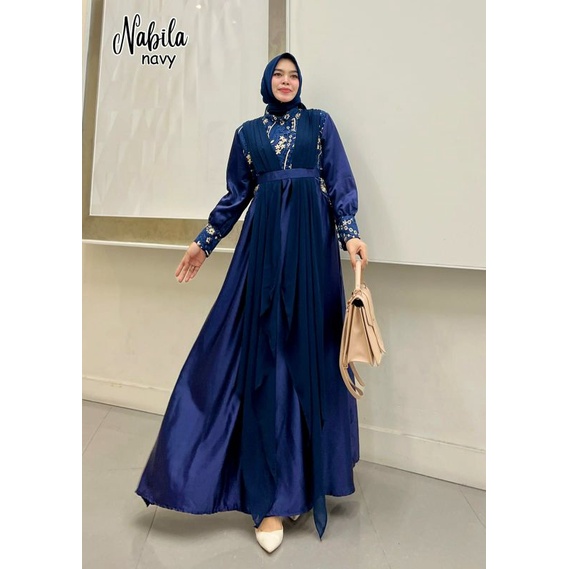 Nabila Maxy, GAMIW PESTA/GAMIS KONDANGAN SUPER CANTIK MEWAH MODIS MURAH FIT XXL LD 110 BAHAN SATIN VELVET MIX CERRUTY BABYDOLL OOTD