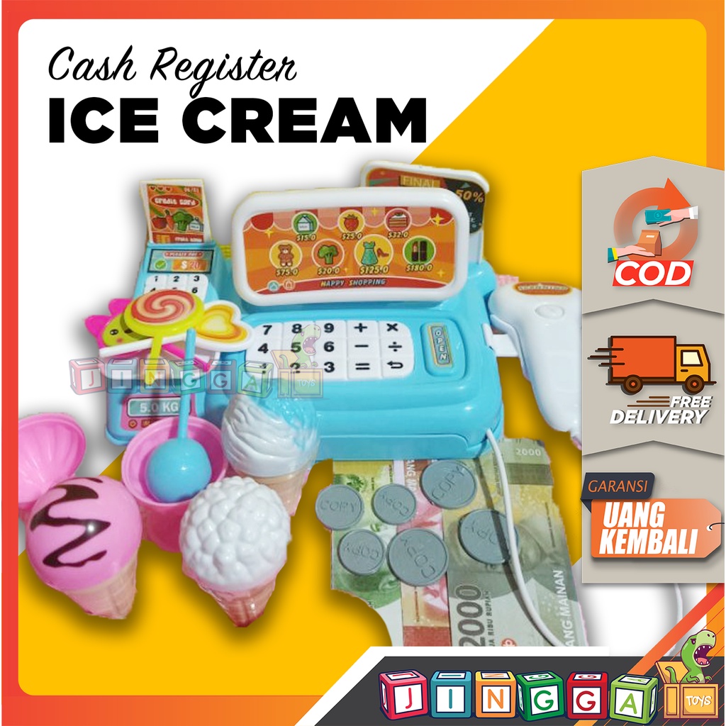 MAINAN MESIN KASIR KASIRAN ES KRIM ANAK PEREMPUAN. PRETEND PLAY CASH REGISTER ICE CREAM