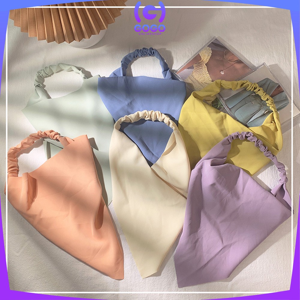 GOGO-C511 Bandana Segitiga Bahan Satin Korean Style / Headband Wanita Katun Motif Polos / Triangle Woman Scraf