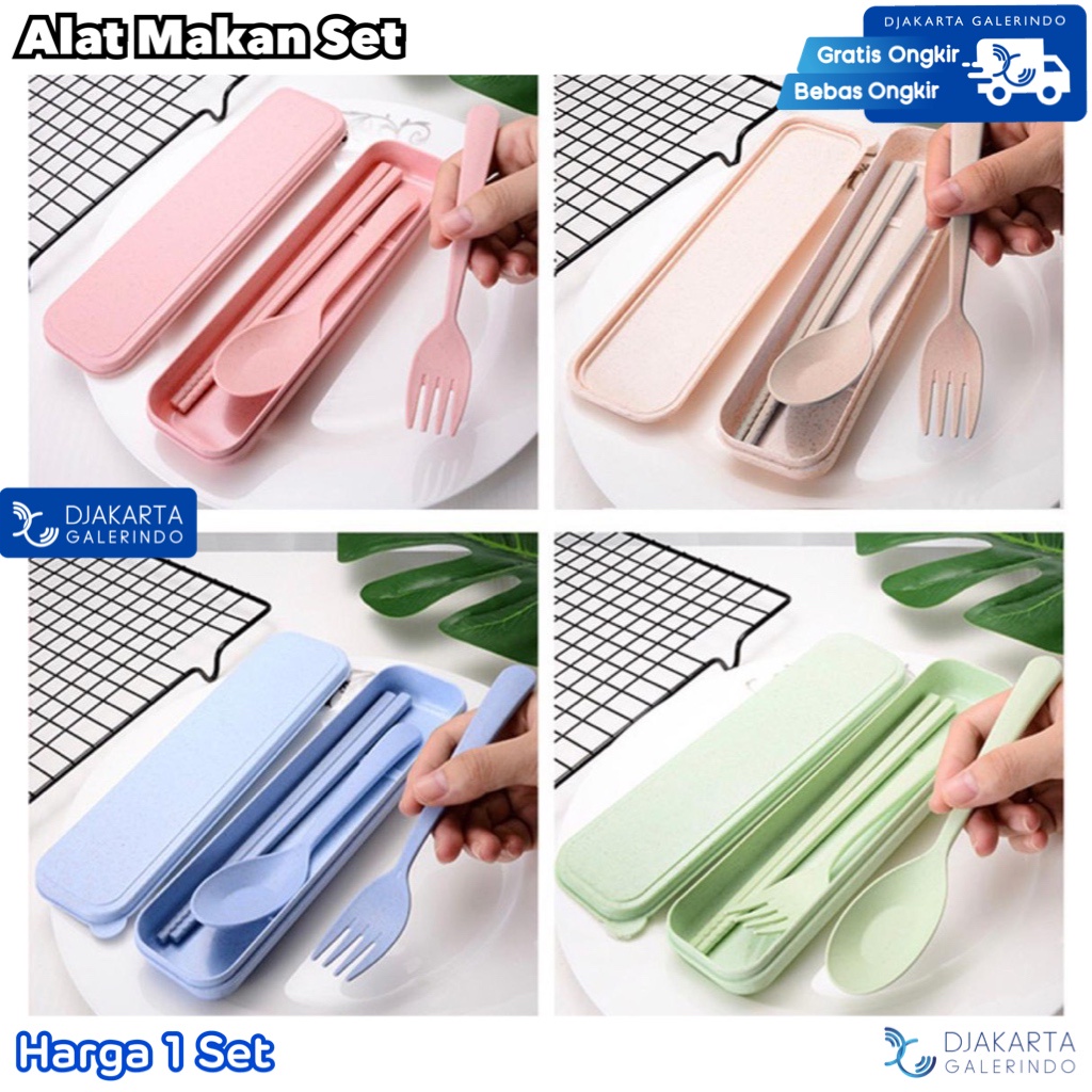 Alat Makan Set - Sendok Garpu Sumpit Set Jerami Gandum Portable