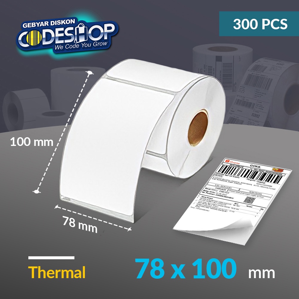 

Codeshop Label Thermal 78 x 100 mm 1 Line Stiker Resi Printer Barcode Core 1 Inch isi 300 Pcs