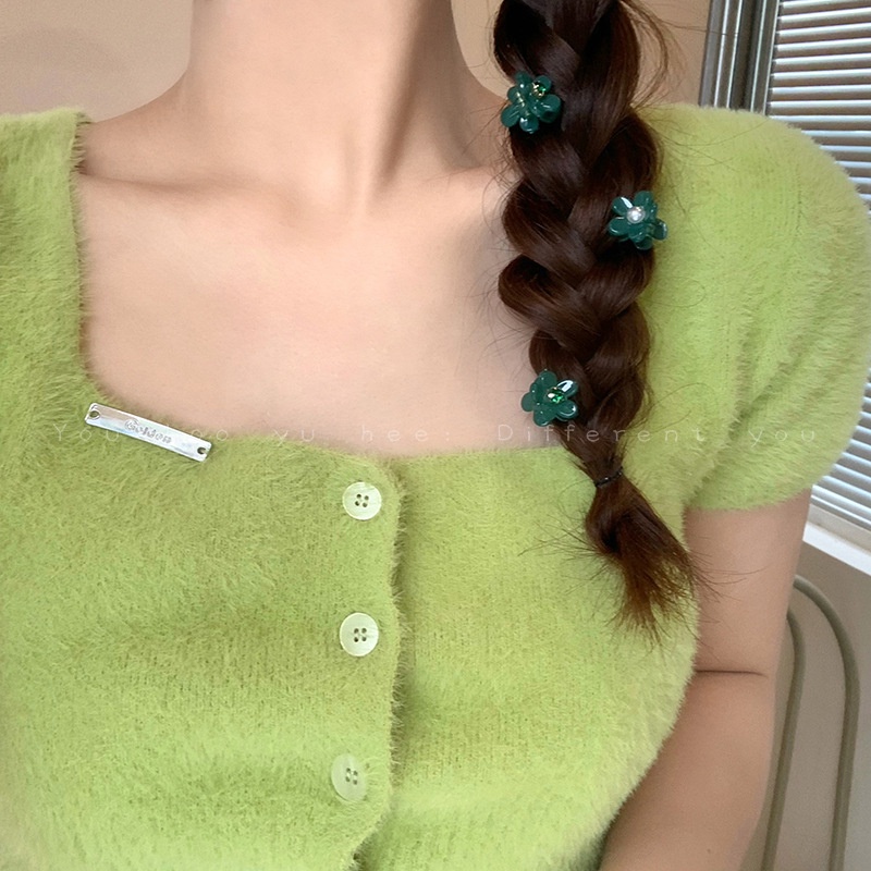 MINI FLOWER SHAPE PINK GREEN PONYTAIL HAIR CLIP SMALL CUTE WARNA POLOS JEPIT JEPITAN BUNGA KECIL PONI RAMBUT LUCU KOREA KOREAN STYLE GLOSSY HIJAU MERAH MUDA