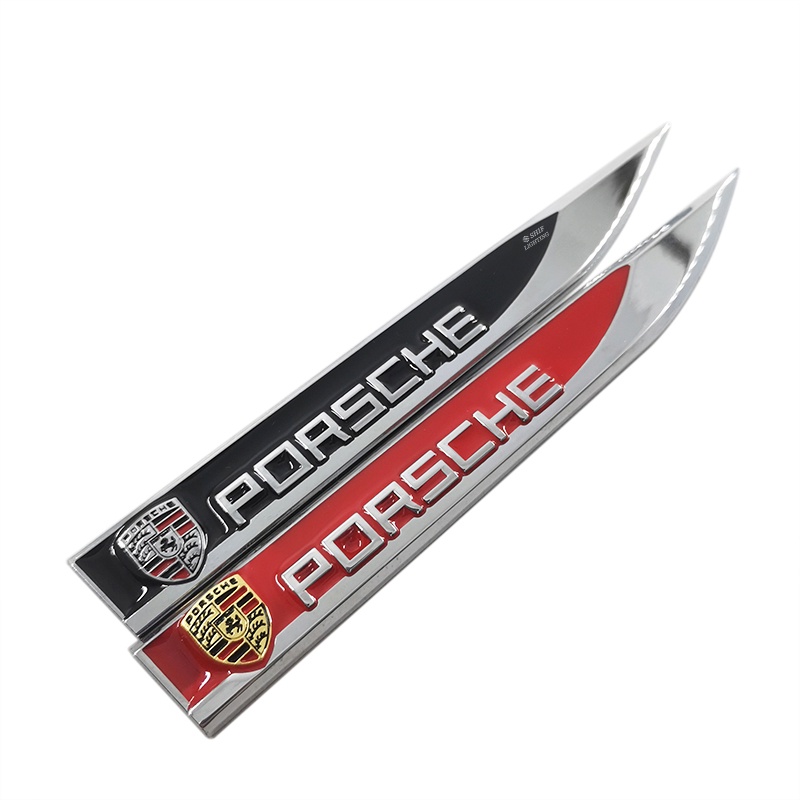 2pcs Stiker Emblem Logo Porsche Bahan Metal Untuk Dekorasi Mobil