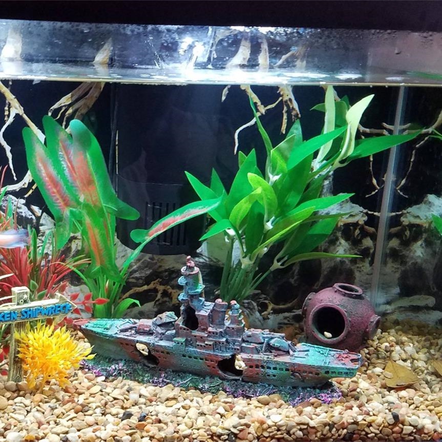Hiasan aquarium kapal perang tenggelam, hiasan aquarium kapal tenggelam, dekorasi aquarium kapal per