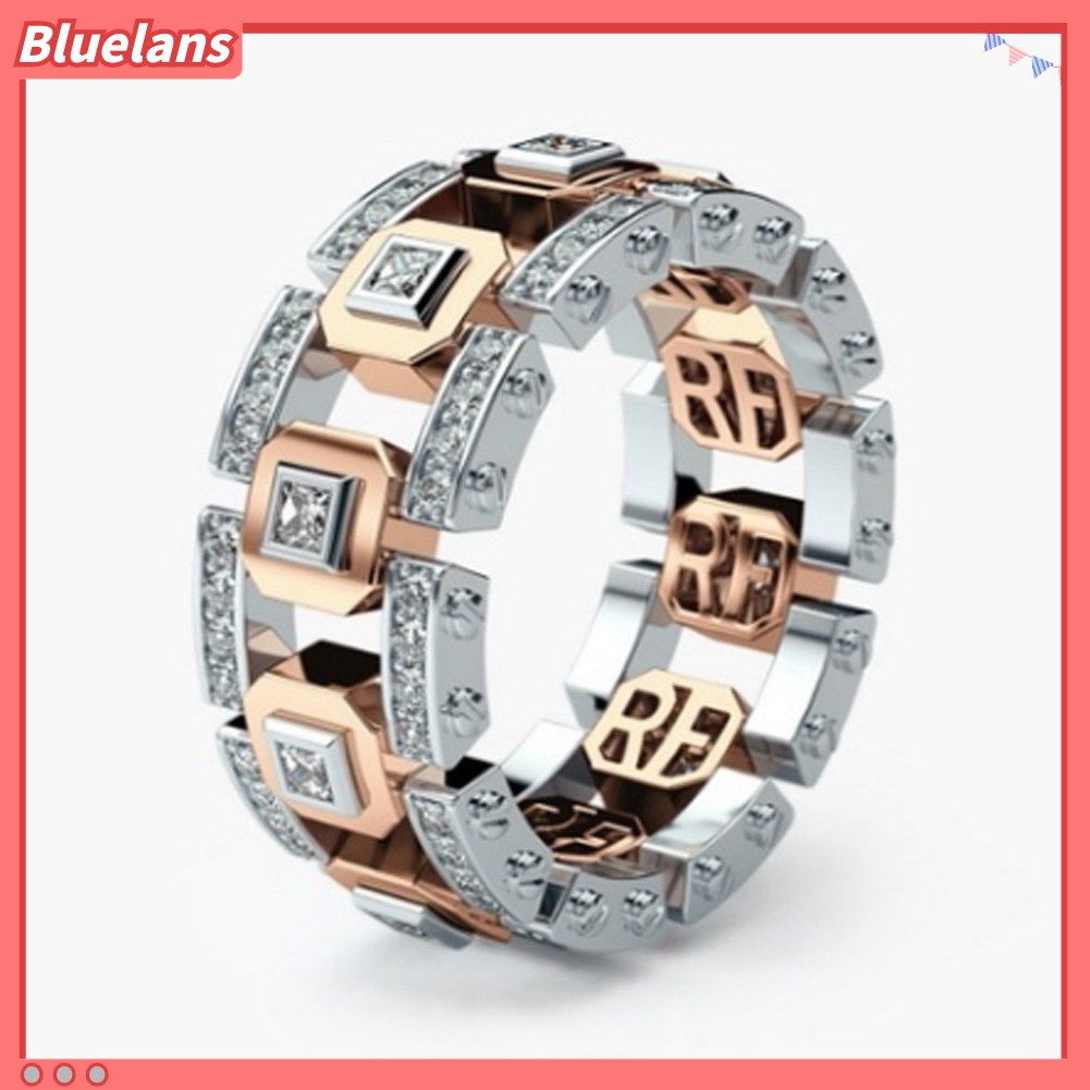 Bluelans Men Women Two Tone Shiny Rhinestone Finger Ring Engagement Wedding Jewelry Gift