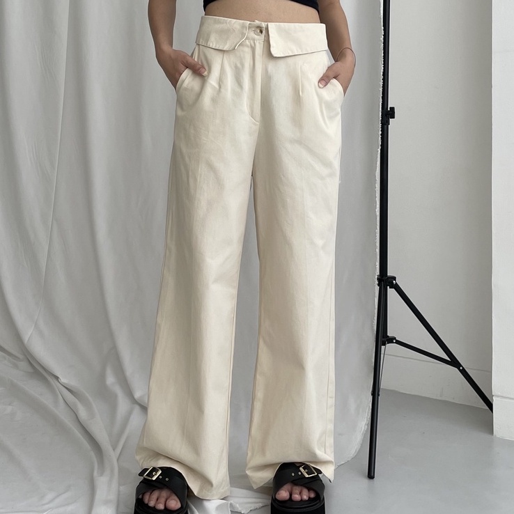 Peach Poppy REI Fold Pants Katun Premium - Celana Panjang Wanita Premium