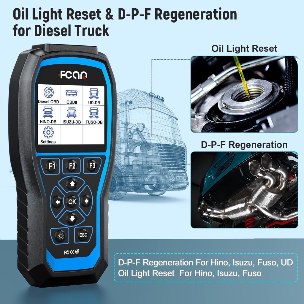 FCAR F506 Pro 12V &amp; 24V 2in1 Heavy Duty Truck Scanner Diesel Truck Scanner OBD2 Scanner Car Diagnostic Tool Full System Diagnostics With DPF Regeneration And Oil Reset