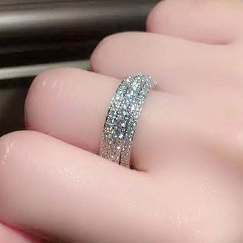 Fancyqube Cincin Zircon Kubik Berkilau Warna Silver Untuk Wanita