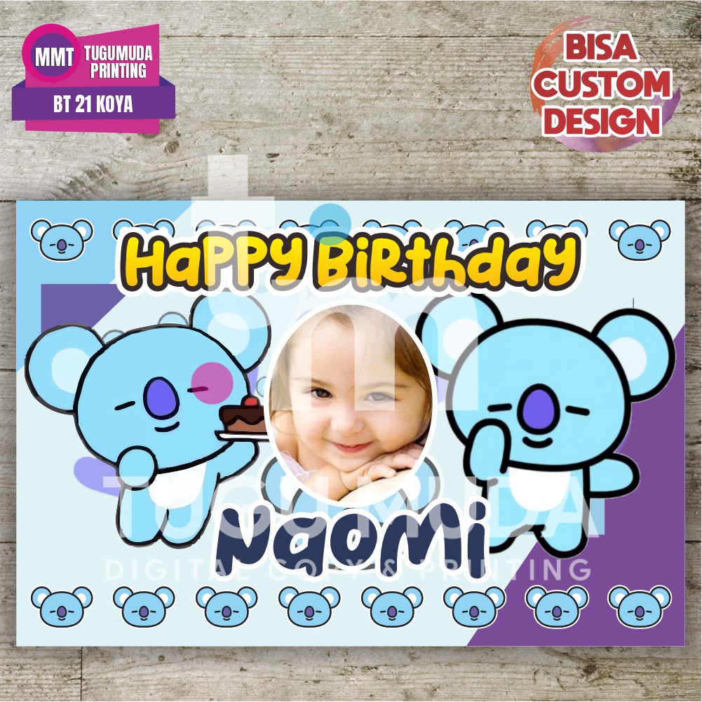 Cetak Banner|Backdrop|Spanduk Ultah / Ulang Tahun Anak - BT21 KOYA BLUE