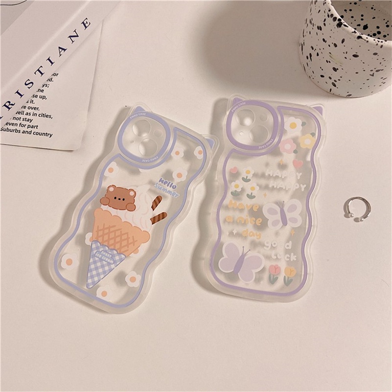 Casing Soft Case Silikon Transparan Motif Kuping Kucing / Kupu-Kupu Untuk iPhone 14 / 13 / 12 / 11 Pro Max / X / Xr / Xs Max / 8 / 7 / 6 / 6s