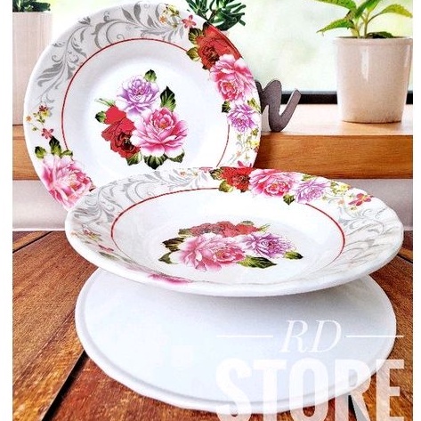 PROMO 3.PCS PIRING MAKAN MOTIF ROSE BAHAN MELAMINE WARE