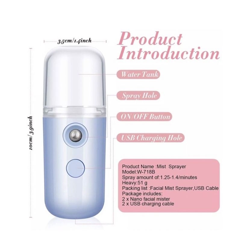 Nano Spray Semprot Wajah Facial Pelembab Charger Filter Mini Portable