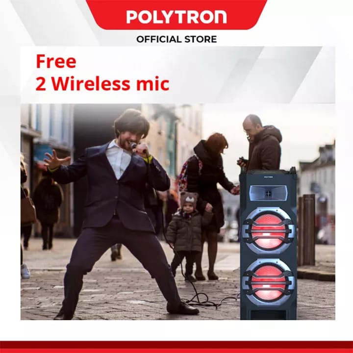 Polytron Speaker Portable Free 2 Mic Wireless PTS 12KF25 PTS12KF25 Trolley